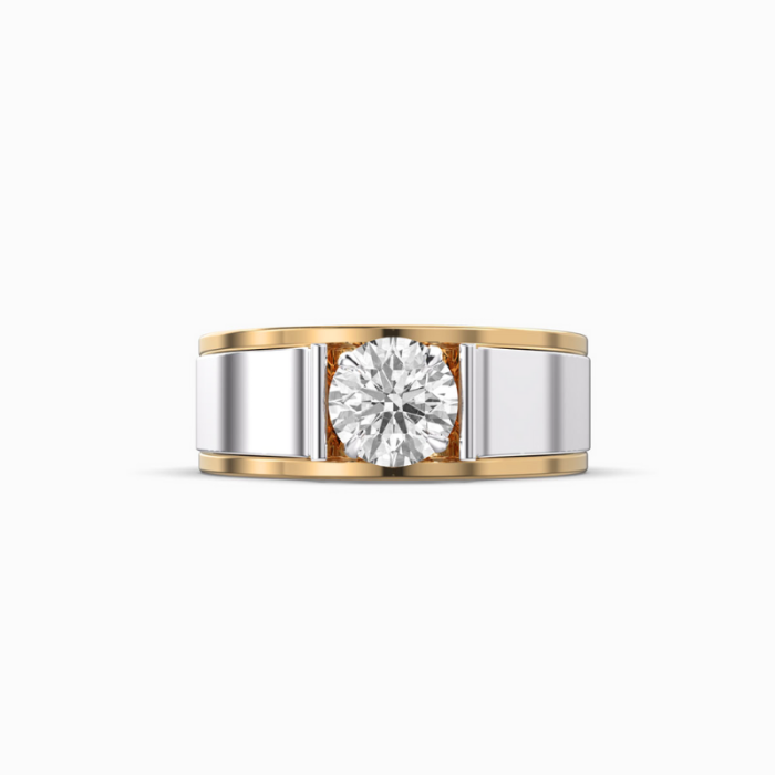 Dual Tone Diamond Solitaire Band Ring for Men - Image 1